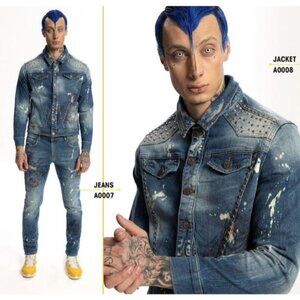 Men's Blue Denim Studded Jacket